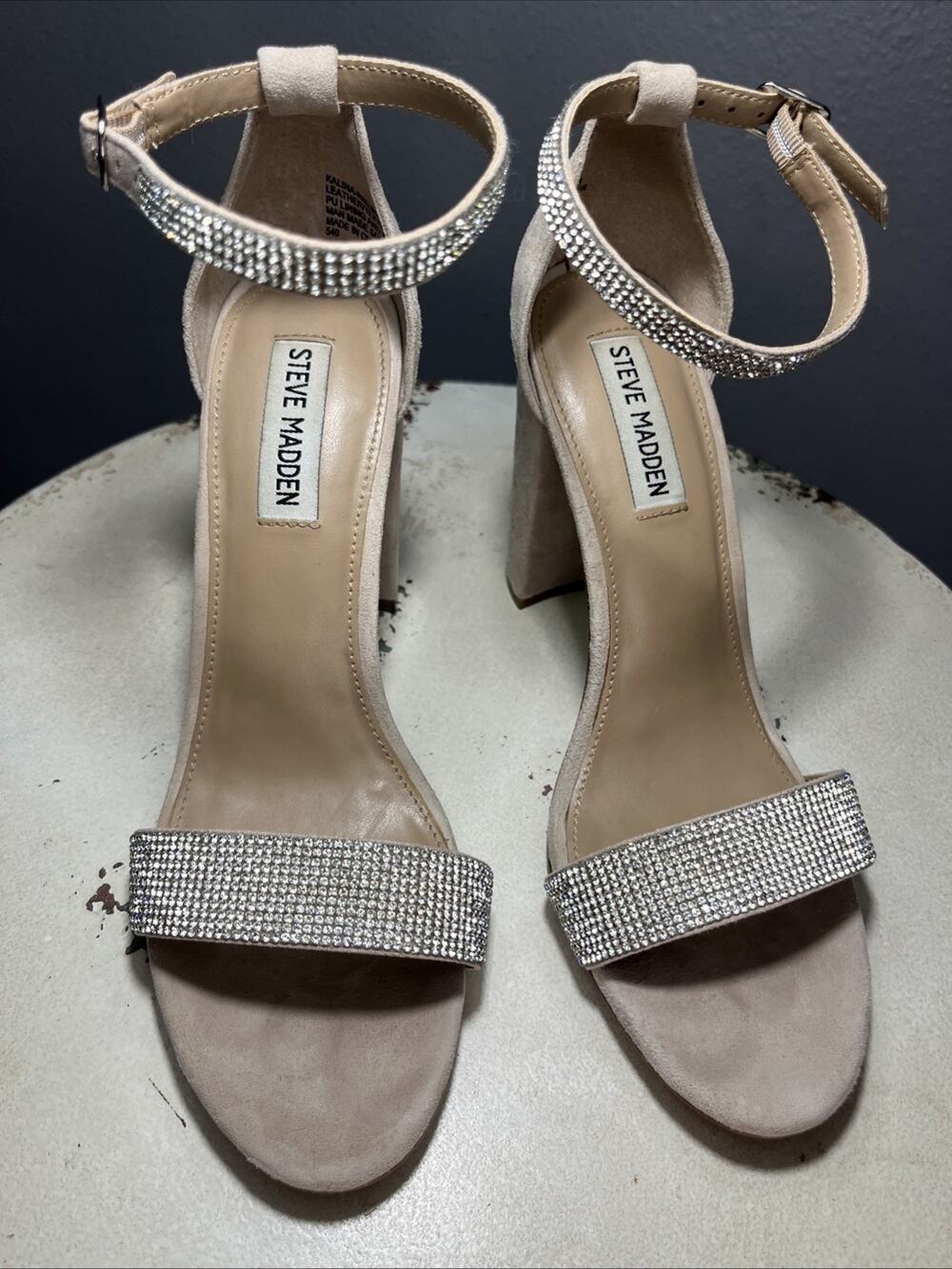 Steve Madden Karina Rhinestone Suede Heels Beige Women’s Size 9